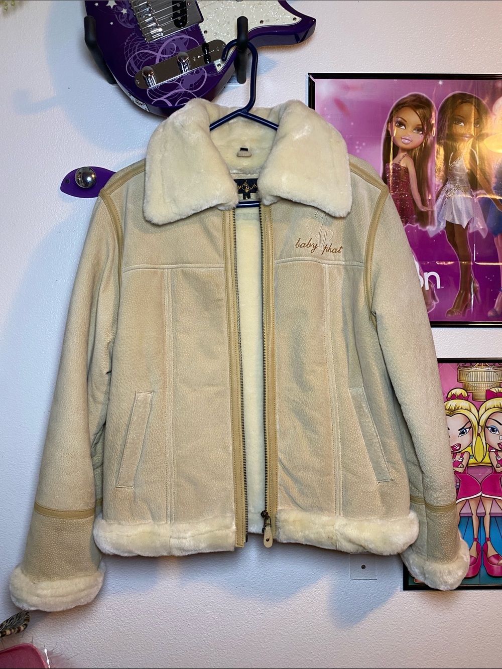 Vintage Baby Phat Genuine Leather Suede Faux Fur Trim Tan Jacket
